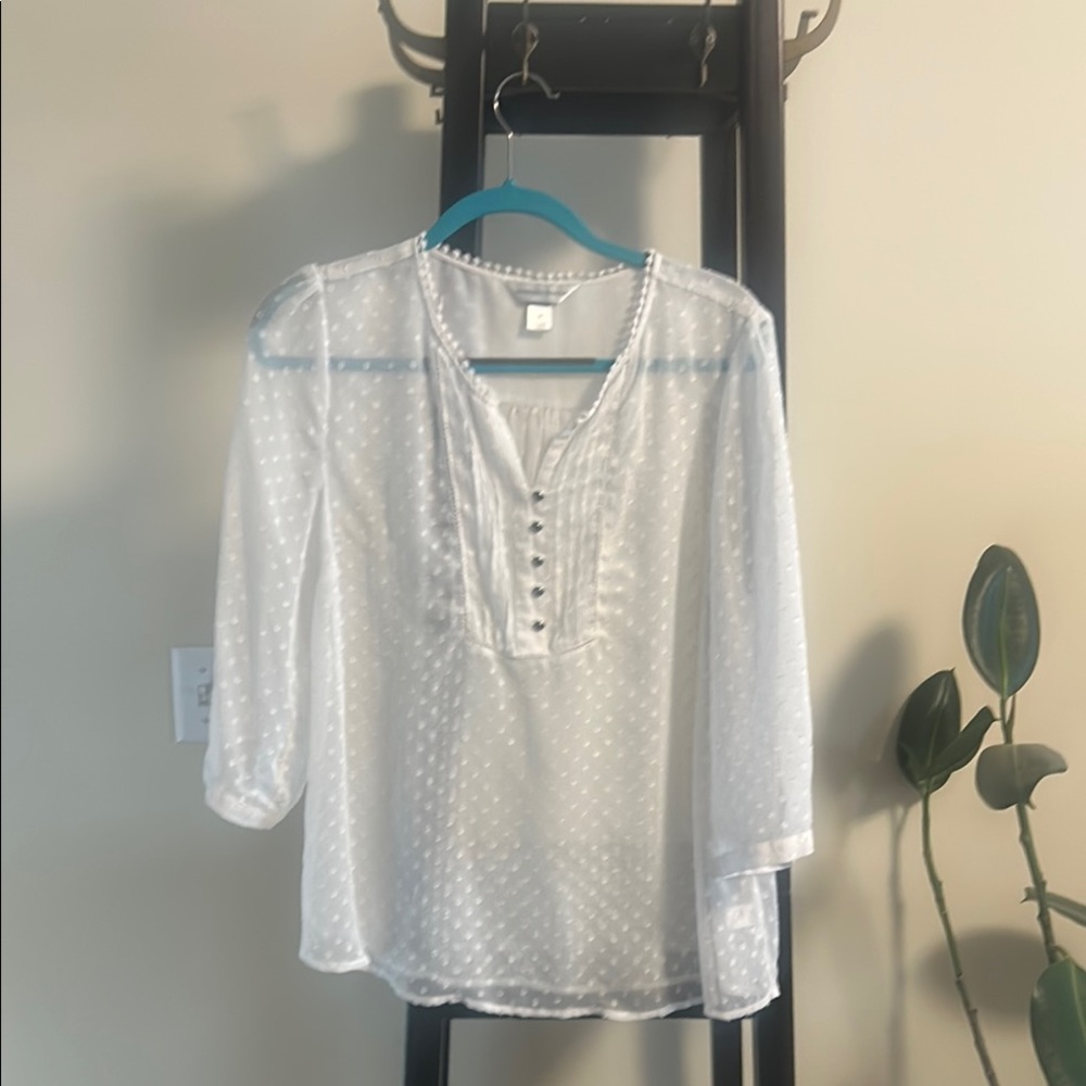 71.  Christopher & Banks White Buttoned Blouse with Bib Collar